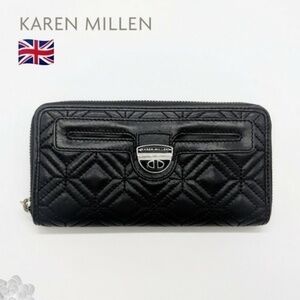 KAREN MILLEN Black Leather Zip Around Wallet